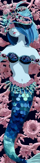 Free mermaid bookmark featuring pink coral with a blue tail mermaid